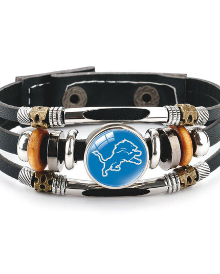 Leather Sports Team Logo Bracelet – Adjustable Fans Wristband Gift for Game Day & Holidays