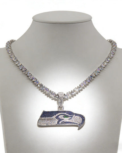 Seattle Seahawks Logo Pendant Necklace – with Heart Tennis Chain for Fans