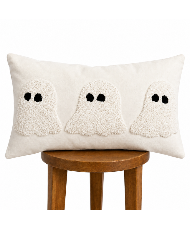Ivory Tufted Ghost Lumbar Pillow Cover