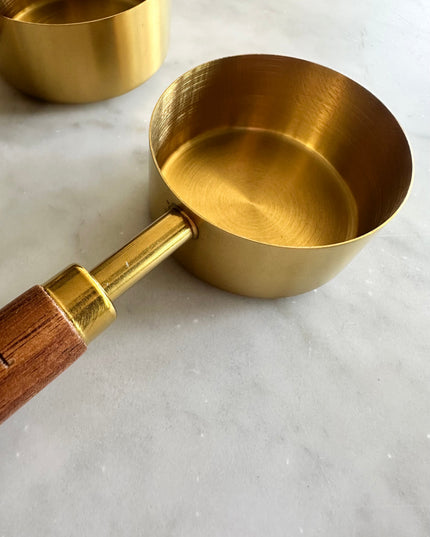 Acacia Wood and Gold Measuring Cups, Set of 8
