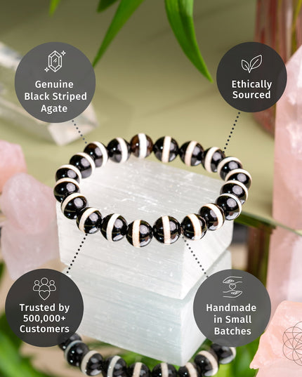 Tibetan Dzi Fortune Talisman – Black Striped Agate Bracelet