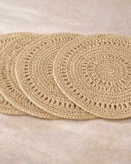 Handcrafted Natural Jute Placemat | 15” Round Scalloped Woven Placemat