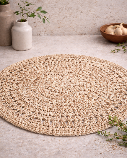 Handcrafted Natural Jute Placemat | 15” Round Scalloped Woven Placemat