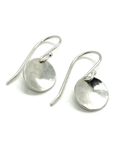 Small Full Moon Earrings | Hammered Circle Drop Earrings | Moon Phase Earrings