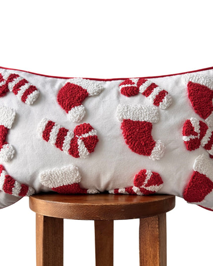 Candy Cane & Santa Hat Lumbar Pillow Cover