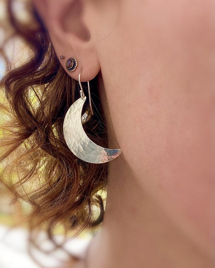 Crescent Moon Earrings in Sterling Silver | Moon Phase Earrings