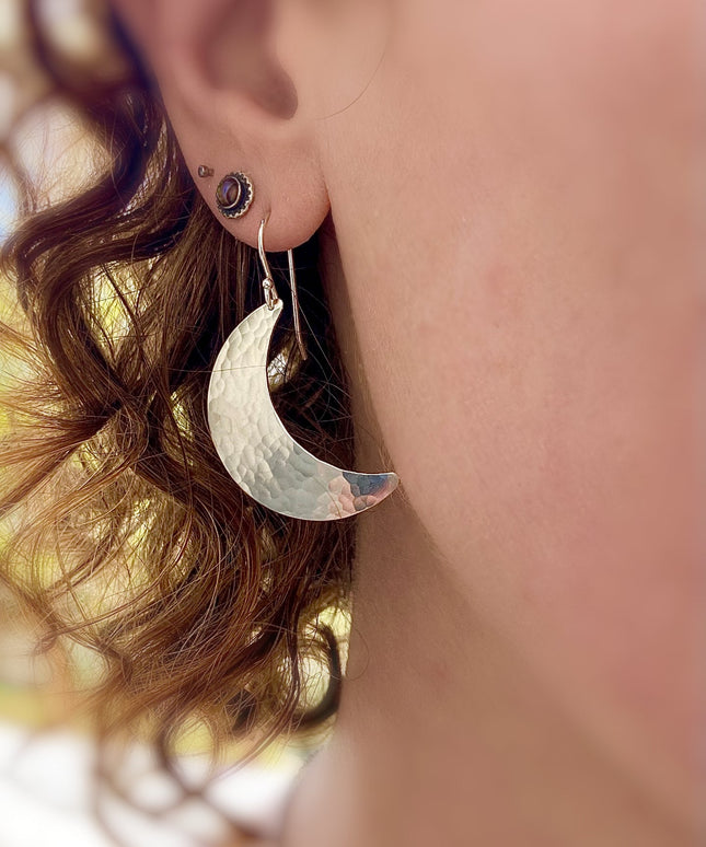 Crescent Moon Earrings in Sterling Silver | Moon Phase Earrings