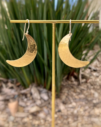 Crescent Moon Earrings in Brass | Moon Phase Earrings