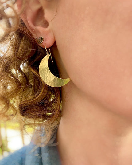 Crescent Moon Earrings in Brass | Moon Phase Earrings