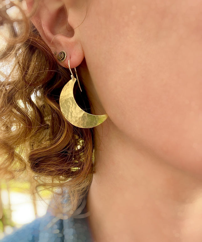 Crescent Moon Earrings in Brass | Moon Phase Earrings