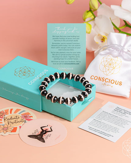Tibetan Dzi Fortune Talisman – Black Striped Agate Bracelet