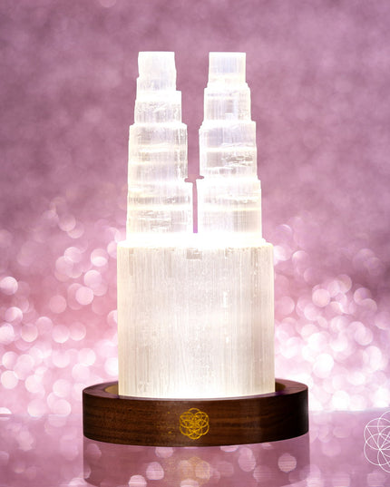 Two-Tower Selenite Lamp – Deep Energy Cleanse & Reset