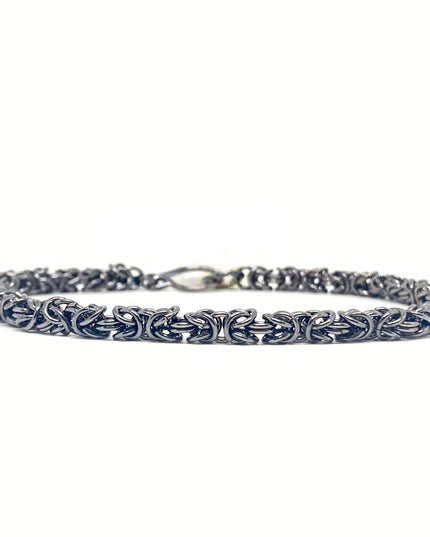 Delicate Byzantine Chainmaille Bracelet in Oxidized Silver