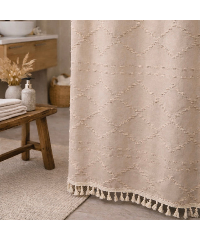 Beige Tufted Shower Curtain