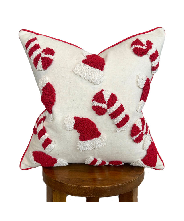 Candy Cane & Santa Hat Pillow Cover