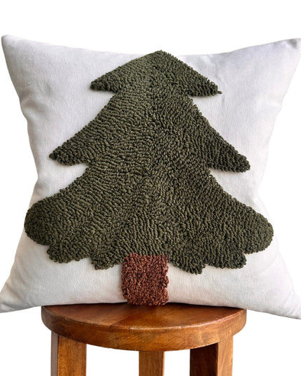 Forest Green Tufted Christmas Tree Pillow Cover