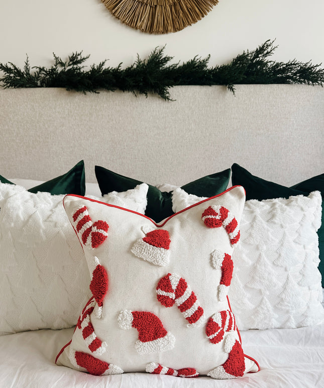 Candy Cane & Santa Hat Pillow Cover