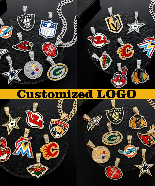 Sports Customized LOGO Pendant Necklace with Iced Out Cuban Chains for Football Fans Birthday Gifts