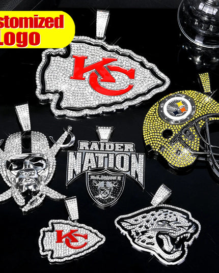 Sports Customized LOGO Pendant Necklace with Iced Out Cuban Chains for Football Fans Birthday Gifts
