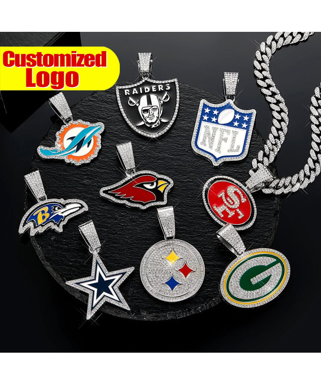 Sports Customized LOGO Pendant Necklace with Iced Out Cuban Chains for Football Fans Birthday Gifts