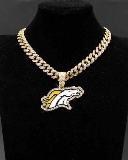 Sports Customized LOGO Pendant Necklace with Iced Out Cuban Chains for Football Fans Birthday Gifts