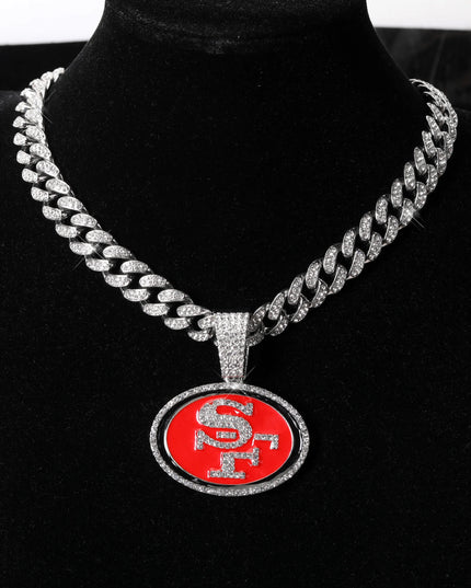 Sports Customized LOGO Pendant Necklace with Iced Out Cuban Chains for Football Fans Birthday Gifts