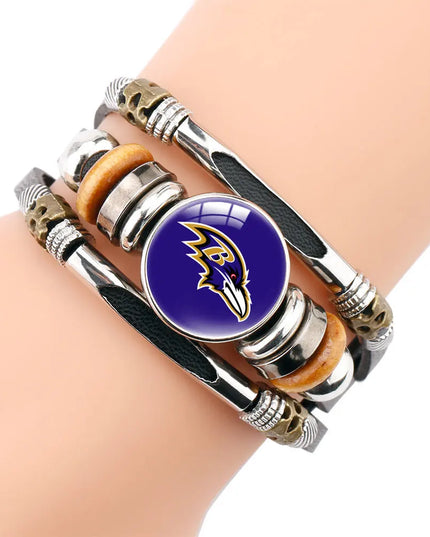 Leather Sports Team Logo Bracelet – Adjustable Fans Wristband Gift for Game Day & Holidays
