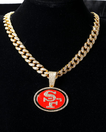 Sports Customized LOGO Pendant Necklace with Iced Out Cuban Chains for Football Fans Birthday Gifts