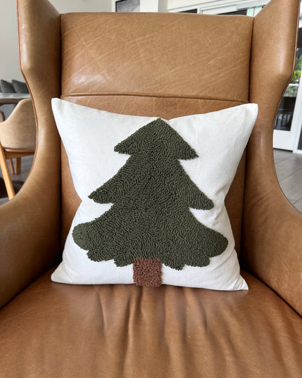 Forest Green Tufted Christmas Tree Pillow Cover