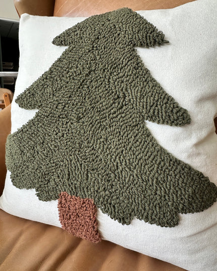 Forest Green Tufted Christmas Tree Pillow Cover
