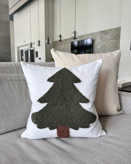 Forest Green Tufted Christmas Tree Pillow Cover