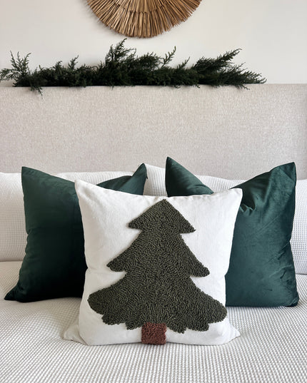 Forest Green Tufted Christmas Tree Pillow Cover