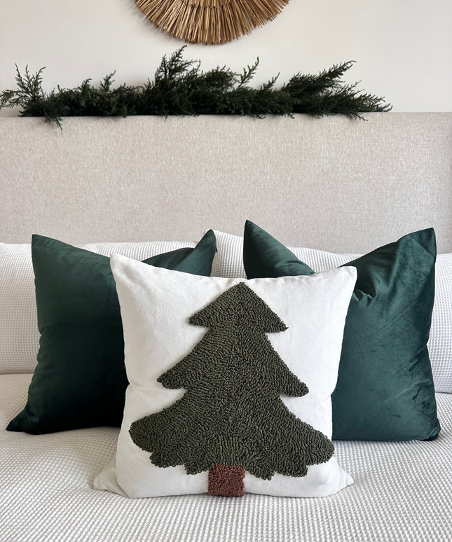 Forest Green Tufted Christmas Tree Pillow Cover