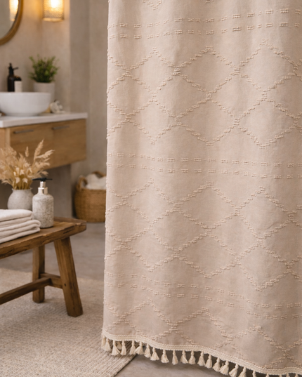 Beige Tufted Shower Curtain