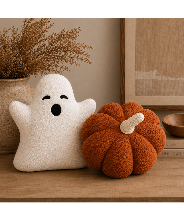 Sherpa Pumpkin & Ghost Pillow Set