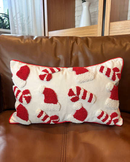 Candy Cane & Santa Hat Lumbar Pillow Cover