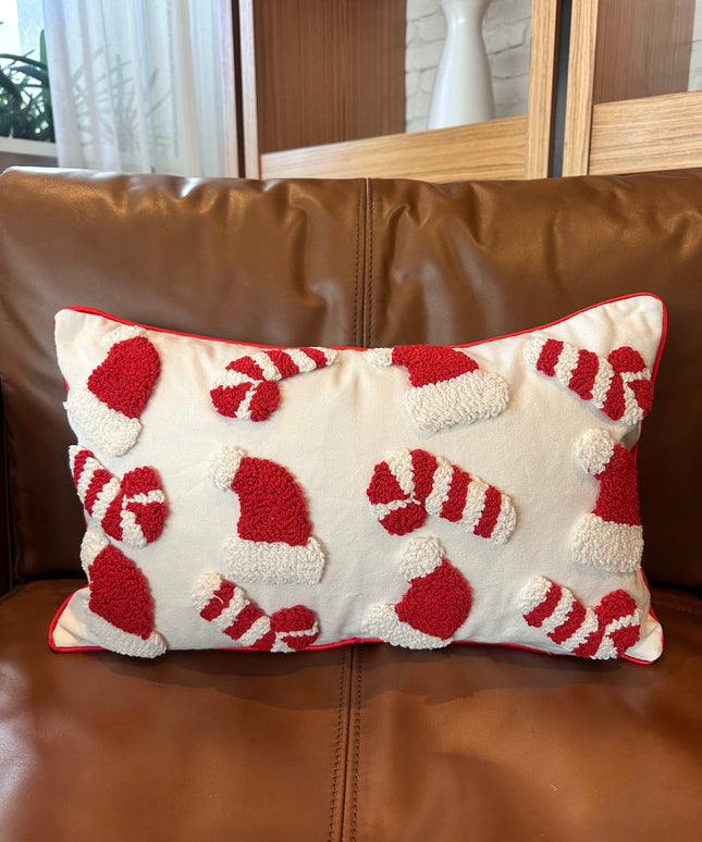 Candy Cane & Santa Hat Lumbar Pillow Cover