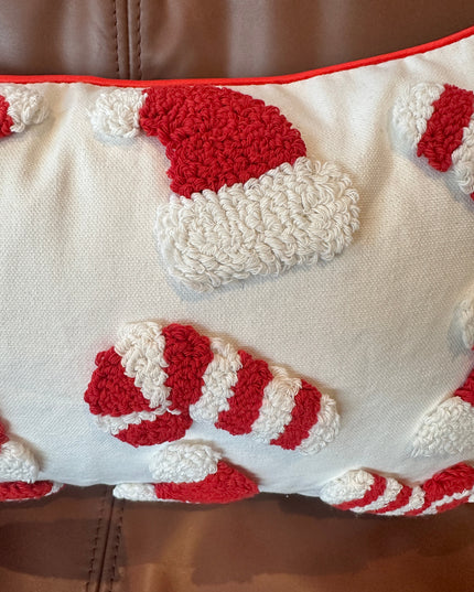 Candy Cane & Santa Hat Lumbar Pillow Cover