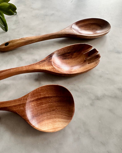 Teak Wooden Salad Spoons, Set of 3