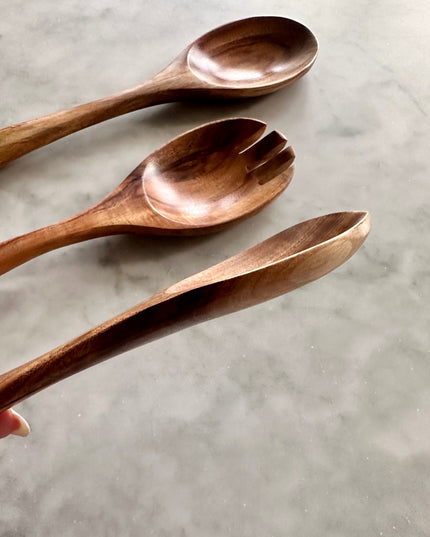 Teak Wooden Salad Spoons, Set of 3
