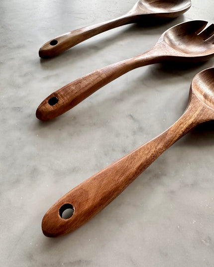Teak Wooden Salad Spoons, Set of 3