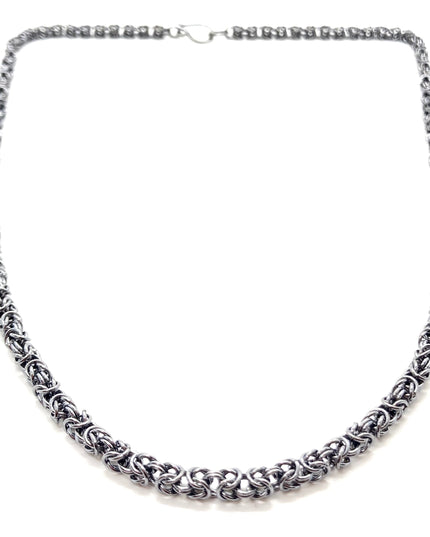 Delicate Byzantine Chainmaille Necklace in Oxidized Silver