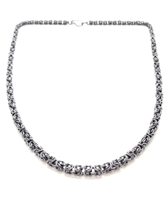 Delicate Byzantine Chainmaille Necklace in Oxidized Silver