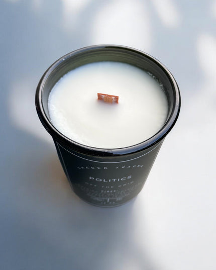 Shared Trauma Candles - Politics - 13 Oz Crackling Wood Wick - Amber Sage & Moss