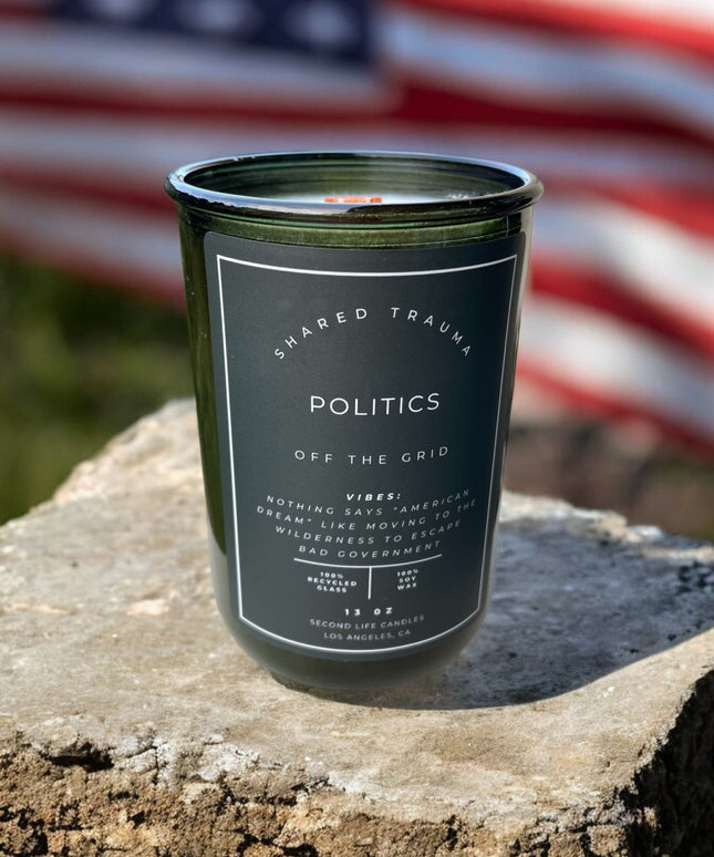 Shared Trauma Candles - Politics - 13 Oz Crackling Wood Wick - Amber Sage & Moss