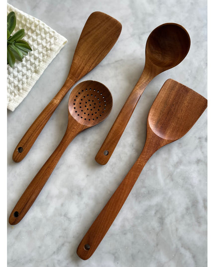 Teak Wooden Utensils, Set of 4
