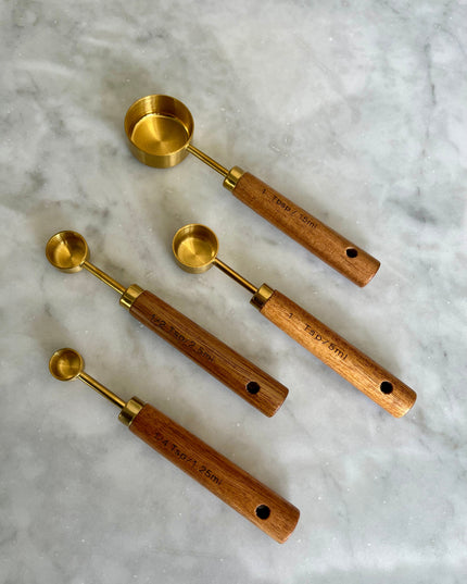Acacia Wood and Gold Measuring Cups, Set of 8