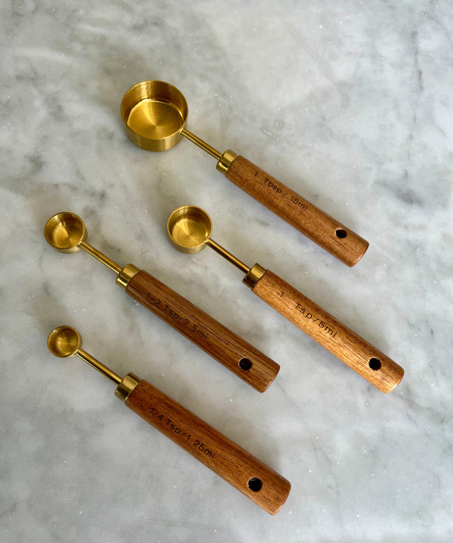 Acacia Wood and Gold Measuring Cups, Set of 8