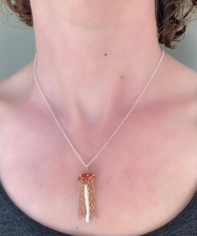 Red Copper Jellyfish Necklace