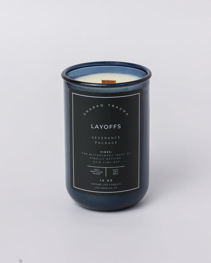 Shared Trauma Candles - Layoffs - 13 Oz Crackling Wood Wick - Worn Leather & Citron